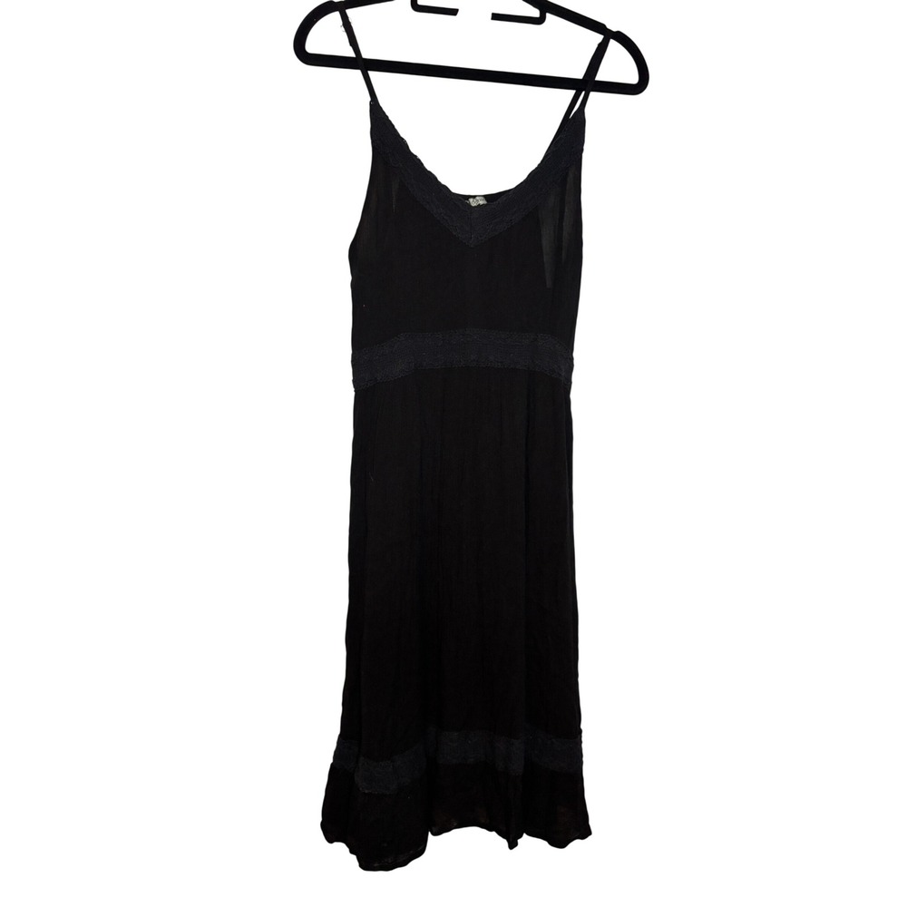 Cute Options Black Crochet Lace Trim Sun Dress Boho V-Neck Spaghetti Strap LBD